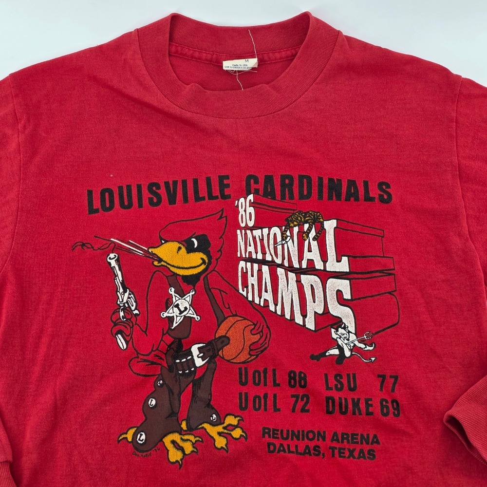 Vintage 1986 Louisville Cardinals National Champs Long Sleeve Shirt Red Medium